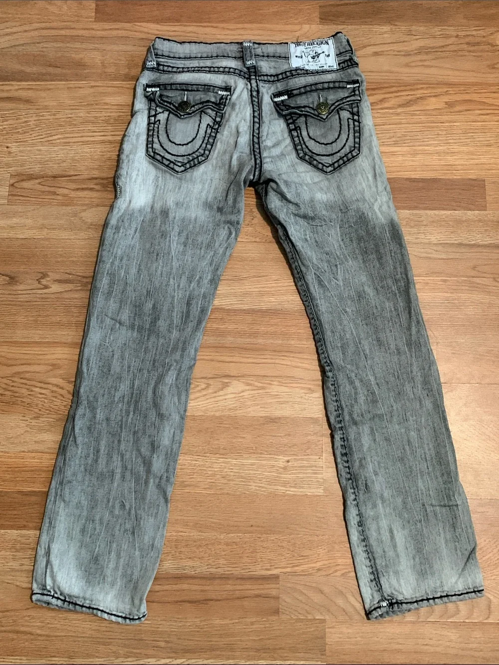 True Religion Men's Light Gray Washed Relaxed Jeans